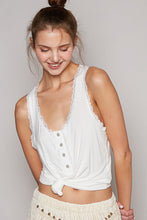 Load image into Gallery viewer, 4208- POL LACE TRIM TANK W/CUTOUT IN BACK-WHITE
