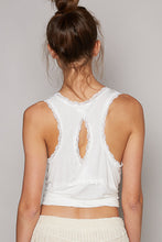 Load image into Gallery viewer, 4208- POL LACE TRIM TANK W/CUTOUT IN BACK-WHITE

