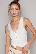 Load image into Gallery viewer, 4208- POL LACE TRIM TANK W/CUTOUT IN BACK-WHITE
