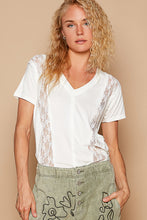Load image into Gallery viewer, 5012- POL V NECK JERSEY T WITH LACE-WHITE
