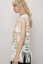 Load image into Gallery viewer, 4872- POL SLEEVELESS CROCHET TOP W FRINGE-WHITE
