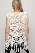 Load image into Gallery viewer, 4872- POL SLEEVELESS CROCHET TOP W FRINGE-WHITE
