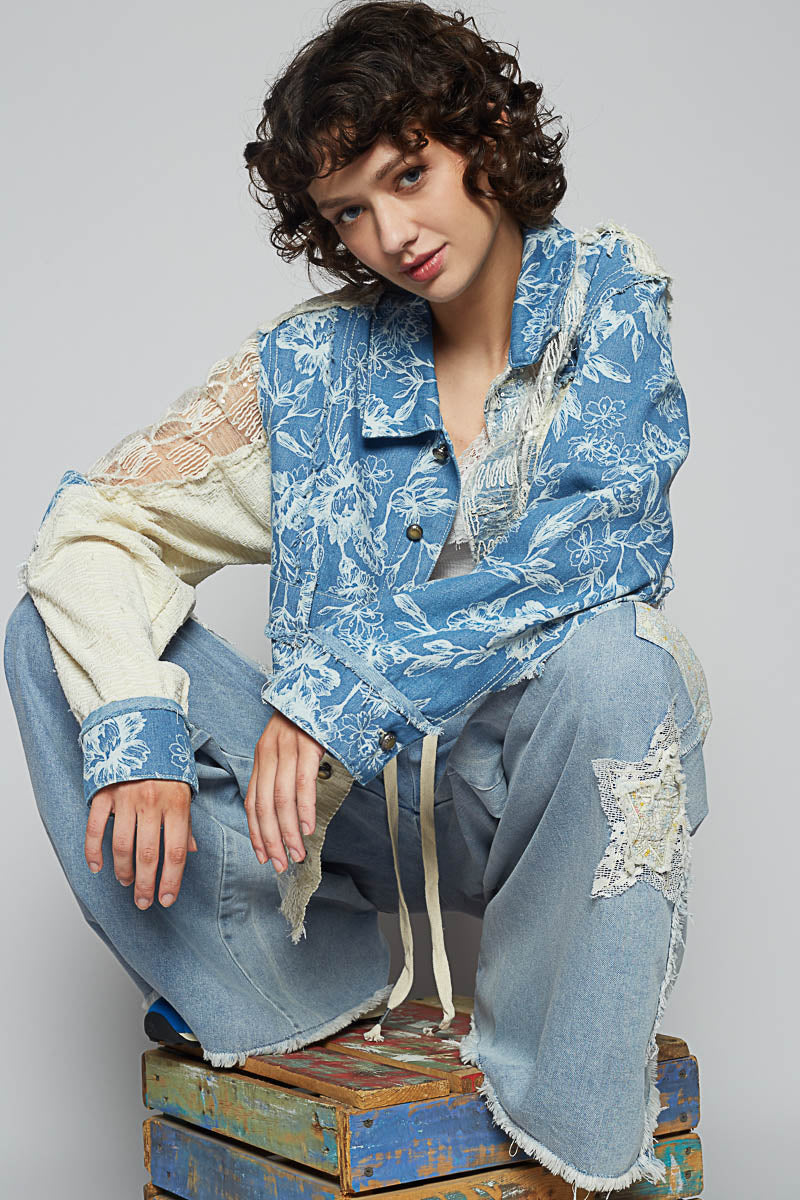 5315- POL FLORAL PRINT BLUE AND WHITE SHACKET