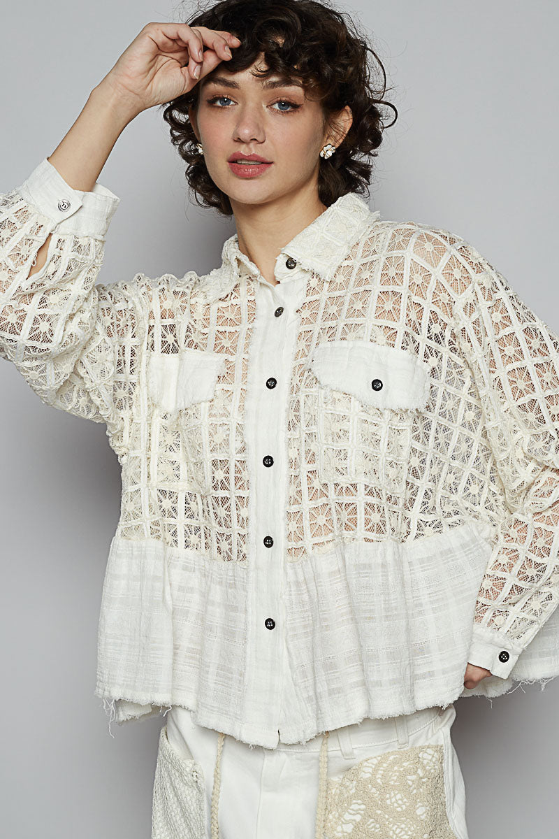 5244- POL GAUZE BUTTON DOWN -WHITE