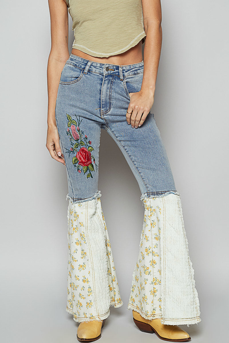 5368- POL FLARE STRETCH DENIM WITH EMBROIDERY