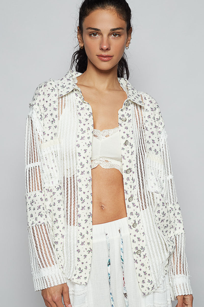 5299- GAUZE CROCHET BUTTON DOWN TOP-WHITE