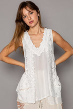 Load image into Gallery viewer, 5135- POL V NECK SLEEVELESS LACE TRIM TANK-IVORY
