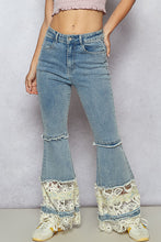 Load image into Gallery viewer, 5369- POL FLARE DENIM WITH LACE PATCH HEM
