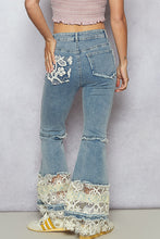 Load image into Gallery viewer, 5369- POL FLARE DENIM WITH LACE PATCH HEM
