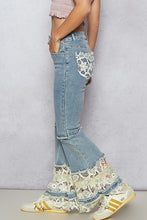 Load image into Gallery viewer, 5369- POL FLARE DENIM WITH LACE PATCH HEM
