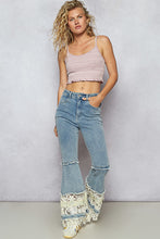 Load image into Gallery viewer, 5369- POL FLARE DENIM WITH LACE PATCH HEM
