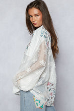 Load image into Gallery viewer, 5242- POL LONG SLEEVE BUTTON TOP WITH EMBROIDERY-WHITE
