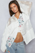 Load image into Gallery viewer, 5242- POL LONG SLEEVE BUTTON TOP WITH EMBROIDERY-WHITE
