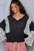 Load image into Gallery viewer, 5248- POL V NECK JERSEY W LACE-BLACK
