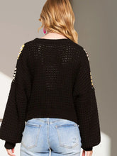 Load image into Gallery viewer, 5407-LONG Puff Sleeves Crochet Crop Top-BLACK

