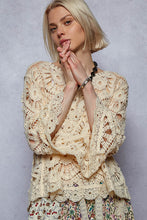 Load image into Gallery viewer, 5421- POL 3/4 SLEEVE CROCHET TOP-CREAM
