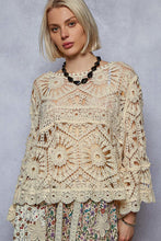 Load image into Gallery viewer, 5421- POL 3/4 SLEEVE CROCHET TOP-CREAM
