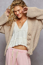 Load image into Gallery viewer, 5426- POL. V NECK CHENILLE CARDIGAN-LATTE
