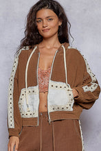 Load image into Gallery viewer, 5482- POL GAUZE ZIP JACKET WITH STUDS-CHOCOLATE
