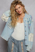 Load image into Gallery viewer, 5423- POL BALLOON SLEEVE DENIM AND PRINT SHACKET-BLUE

