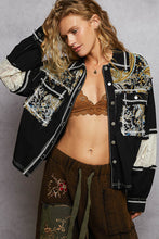 Load image into Gallery viewer, 5422- POL BALLOON SLEEVE DENIM AND PRINT SHACKET-BLACK
