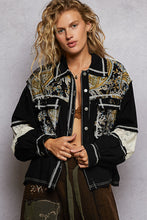 Load image into Gallery viewer, 5422- POL BALLOON SLEEVE DENIM AND PRINT SHACKET-BLACK
