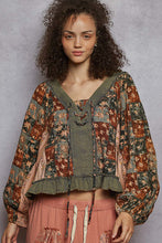 Load image into Gallery viewer, 5484- POL V NECK BALLOON SLEEVE TOP-CHARCOAL MULTI
