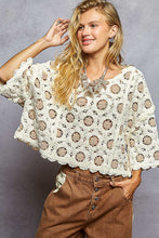 Load image into Gallery viewer, 5469- POL 3/4 SLEEVE CROCHET PATTERNED TOP-CREAM/LATTE
