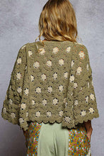 Load image into Gallery viewer, 5470- POL 3/4 SLEEVE CROCHET PATTERNED TOP-OLIVE
