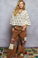 Load image into Gallery viewer, 5469- POL 3/4 SLEEVE CROCHET PATTERNED TOP-CREAM/LATTE

