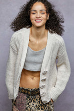 Load image into Gallery viewer, 5427- POL. V NECK CHENILLE CARDIGAN-CREAM
