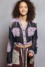 Load image into Gallery viewer, 5491- POL SEE THRU BUTTON DOWN HOODIE-PURPLE MULTI

