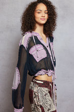Load image into Gallery viewer, 5491- POL SEE THRU BUTTON DOWN HOODIE-PURPLE MULTI
