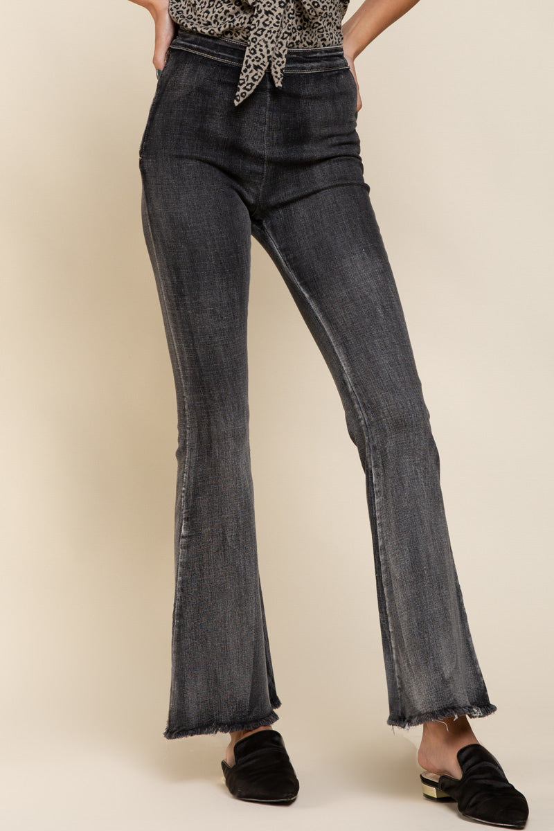 5488- POL LIGHTWEIGHT DENIM FLARE JEANS-BLACK WASH