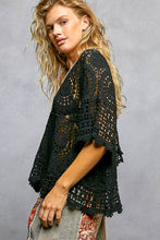Load image into Gallery viewer, 6278- POL VNECK WITH BEADINGS CROCHET TOP-BLACK
