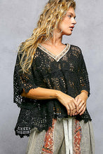 Load image into Gallery viewer, 6278- POL VNECK WITH BEADINGS CROCHET TOP-BLACK
