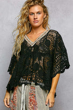 Load image into Gallery viewer, 6278- POL VNECK WITH BEADINGS CROCHET TOP-BLACK
