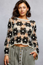Load image into Gallery viewer, 5810- POL  Floral Weave Knit Long Sleeve Crochet Top-BLACK

