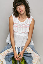 Load image into Gallery viewer, 6209- POL WHITE/PINK EMBROIDERED TANK TOP
