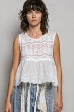 Load image into Gallery viewer, 6209- POL WHITE/PINK EMBROIDERED TANK TOP
