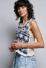 Load image into Gallery viewer, 6287-POL Round Neck Sleeveless Crochet Top-BLUE
