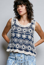 Load image into Gallery viewer, 6287-POL Round Neck Sleeveless Crochet Top-BLUE
