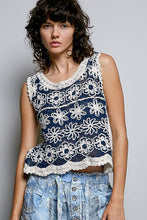 Load image into Gallery viewer, 6287-POL Round Neck Sleeveless Crochet Top-BLUE
