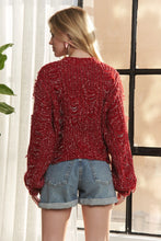 Load image into Gallery viewer, 4767-LONG SLEEVE DISTRESS KNIT SWEATER TOP-RED
