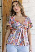Load image into Gallery viewer, 6083- Lace Inserts Twist Front Floral Print Blouse-MULTI
