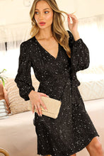 Load image into Gallery viewer, 4787-Long Balloon Sleeve Tie Waist Sequin Surplice Dress
