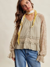 Load image into Gallery viewer, 6449-Floral Lace Sleeve Tiered Lined Boho Blouse -OLIVE
