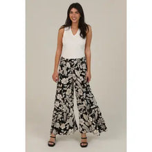 Load image into Gallery viewer, 6247- Printed Wide Leg Pants with Lace Inserts-BLACK
