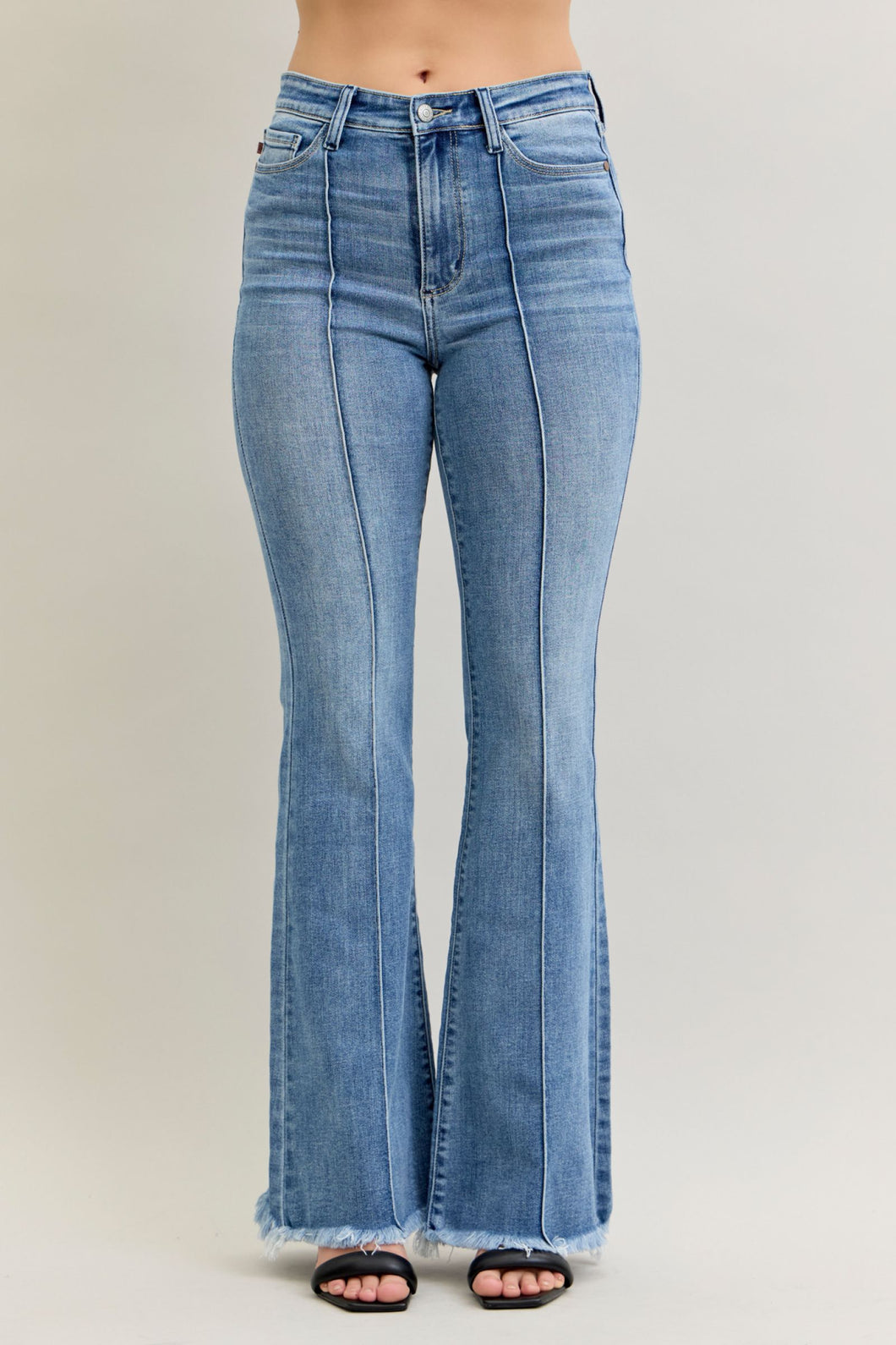 5258-JUDY BLUE-High Waisted Flare Front Pintuck jeans