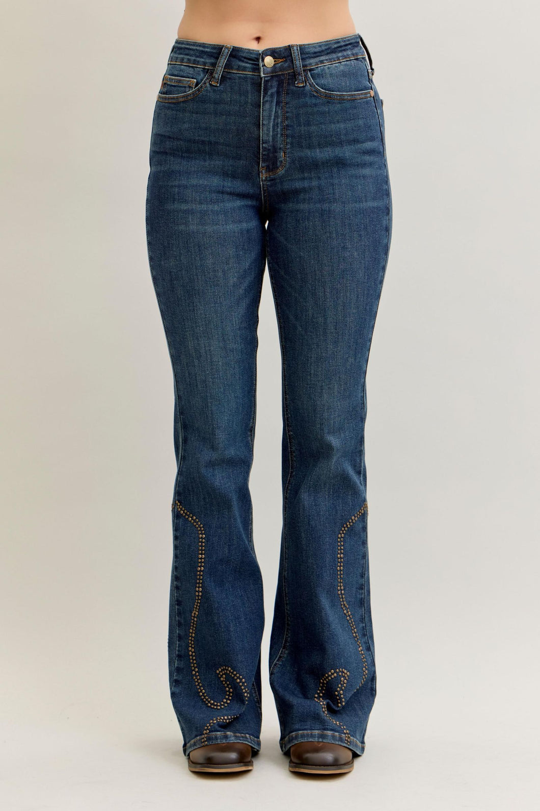 5277- JUDY BLUE- HW Flare Western Stud Detail